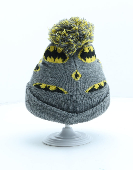 Primark Boys Grey Geometric Acrylic Bobble Hat One Size - Batman