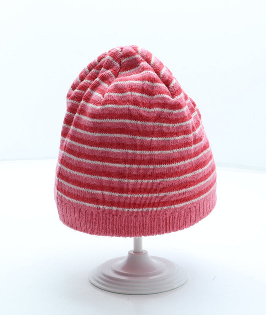 Preworn Girls Pink Striped Acrylic Beanie One Size