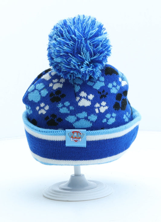F&F Boys Blue Geometric Acrylic Bobble Hat One Size - Paw Patrol