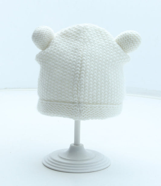 George Girls White Acrylic Beanie Size S - Bear Ears Size 3-6 Months