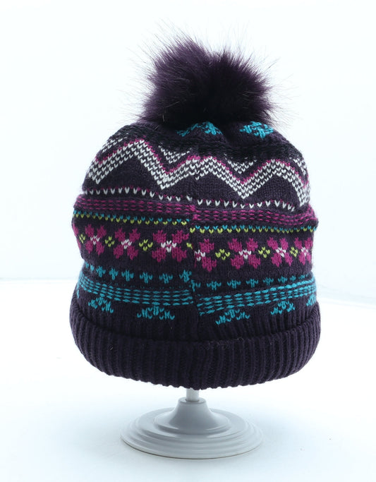 George Girls Multicoloured Geometric Acrylic Bobble Hat Size S - Size 8-12 Years