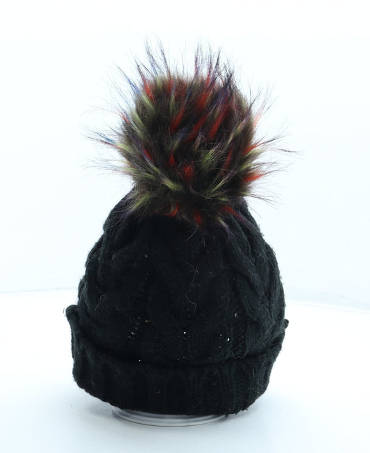 George Womens Black Acrylic Bobble Hat One Size - Faux Fur