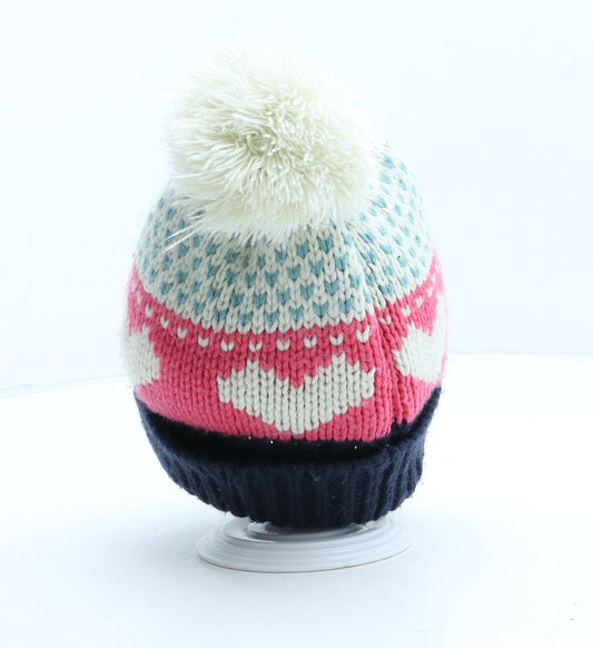 George Girls Multicoloured Geometric Acrylic Bobble Hat One Size - UK Size 4-8 Years