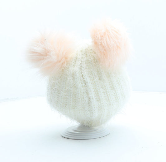 Primark Girls Ivory Acrylic Bobble Hat One Size