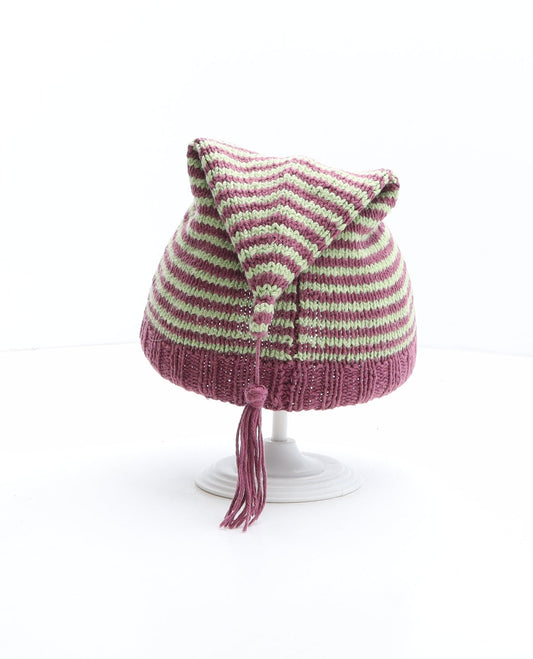 Preworn Girls Multicoloured Striped Acrylic Beanie One Size