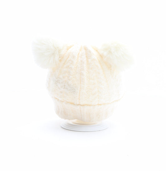 F&F Girls Ivory Polyester Bobble Hat One Size - Size 7-10 years