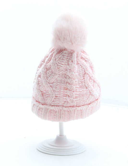 F&F Girls Pink Polyester Bobble Hat Size S - Size 6-12 Months