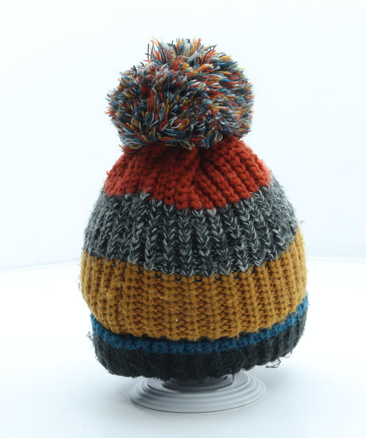 F&F Boys Multicoloured Colourblock Acrylic Bobble Hat Size S