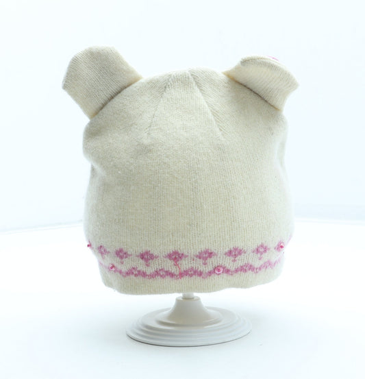 Preworn Girls Beige Fair Isle Acrylic Beanie One Size