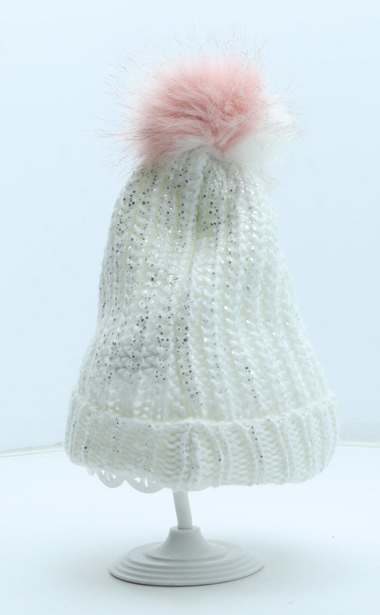 Primark Womens White Acrylic Bobble Hat One Size