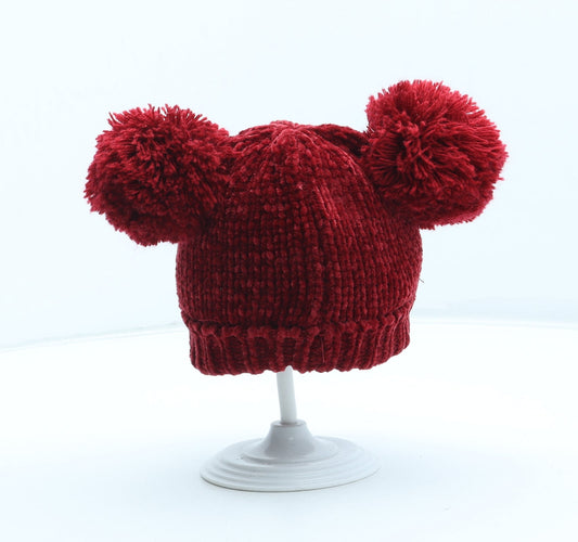 F&F Girls Red Polyester Bobble Hat Size S - Size 3-6 Months