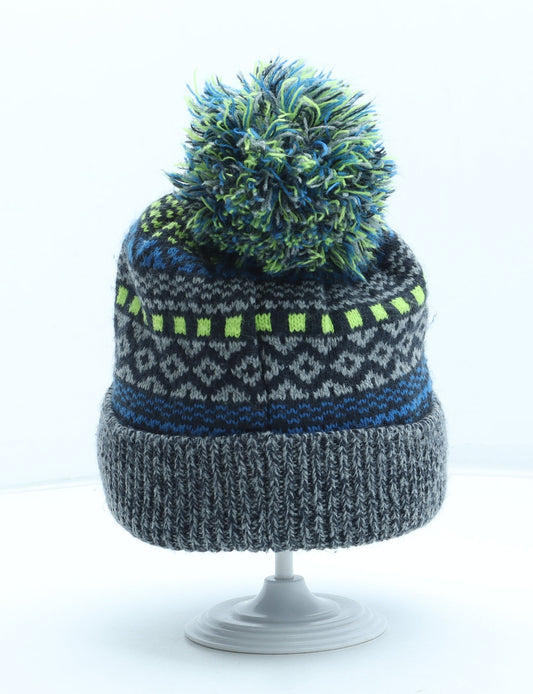 George Boys Blue Fair Isle Acrylic Winter Hat One Size - Bobble Hat