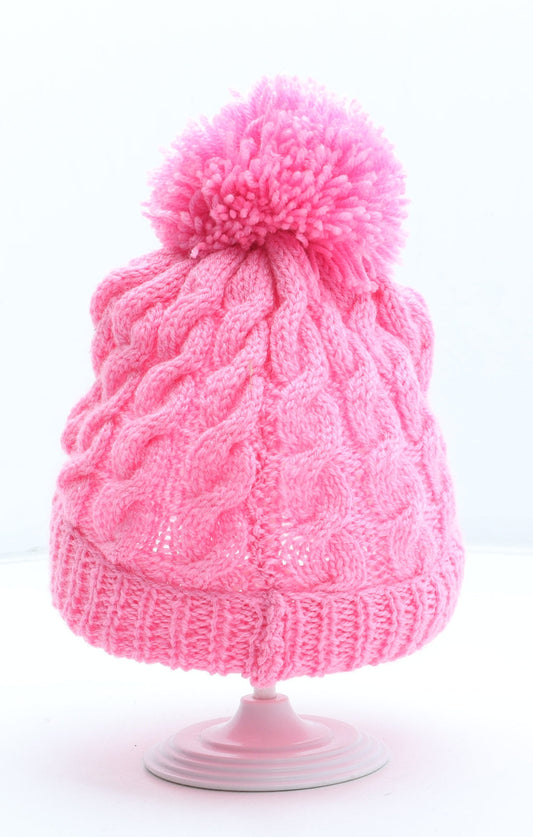 Preworn Girls Pink Acrylic Bobble Hat One Size