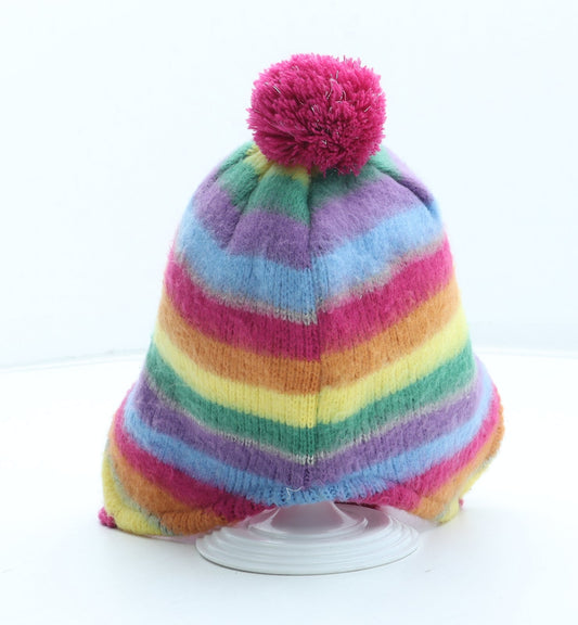 Preworn Girls Multicoloured Striped Acrylic Trapper Hat Size S