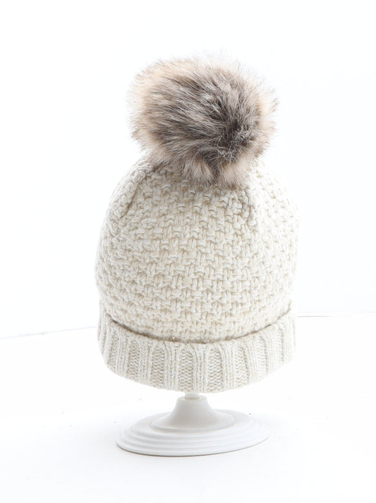 Preworn Girls Beige Acrylic Bobble Hat One Size - Size 5-6 Years