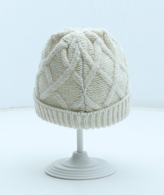 F&F Girls White Acrylic Winter Hat One Size