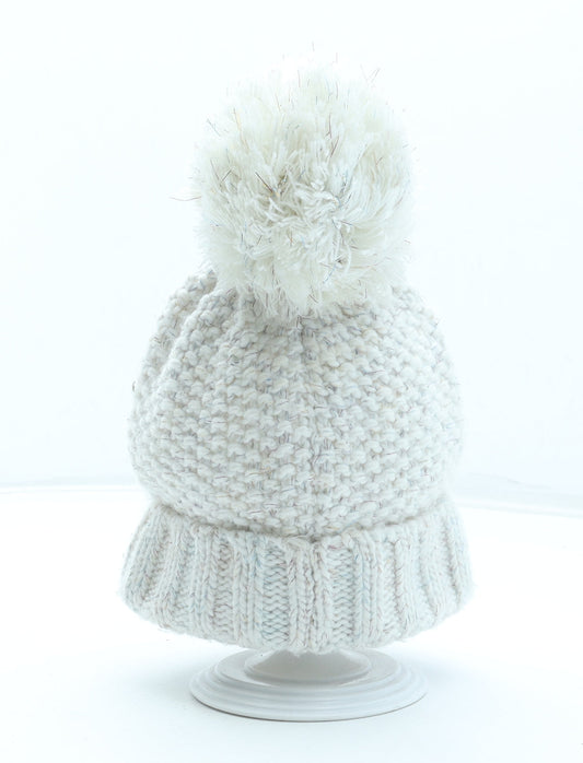 George Girls White Acrylic Bobble Hat Size S