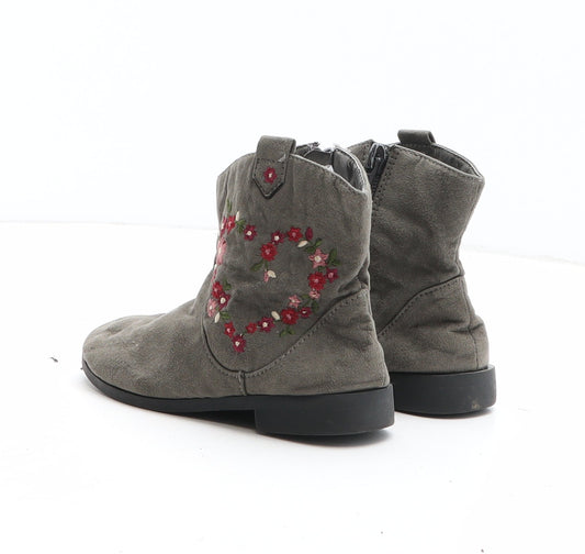 Primark Girls Grey Floral Synthetic Bootie Boot UK 8
