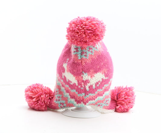 Preworn Girls Pink Fair Isle Acrylic Winter Hat One Size