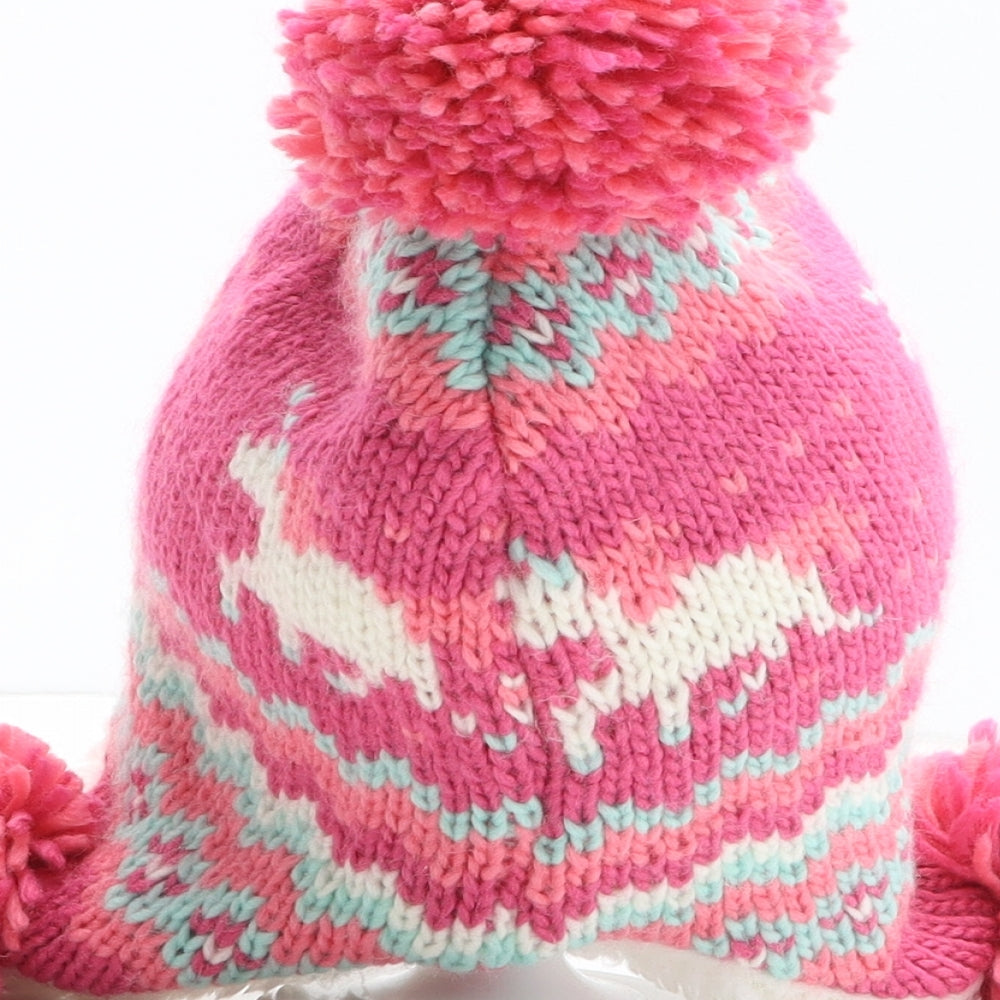 Preworn Girls Pink Fair Isle Acrylic Winter Hat One Size