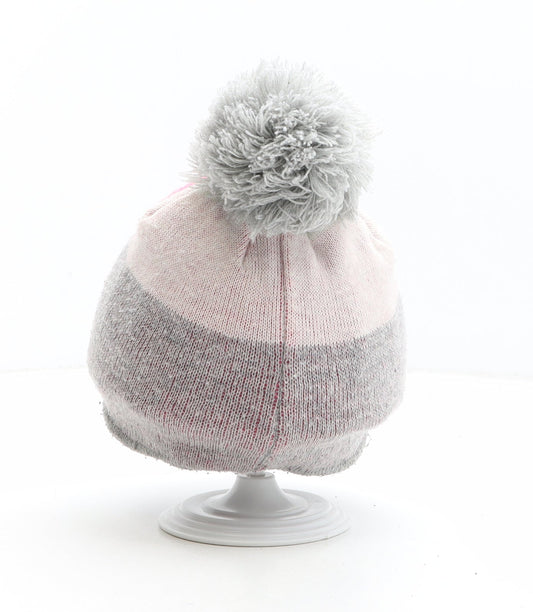 George Girls Grey Colourblock Polyester Bobble Hat One Size - Size 1-3 Years
