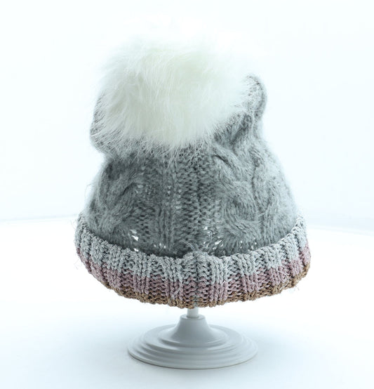 Primark Womens Grey Acrylic Bobble Hat Size M