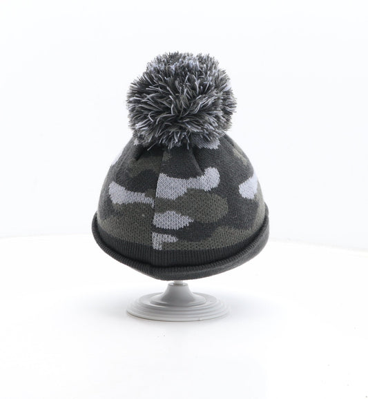 George Boys Grey Camouflage Acrylic Bobble Hat One Size - Size 1-3 years