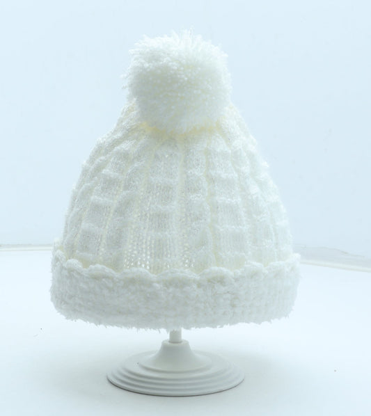 Preworn Girls White Acrylic Bobble Hat One Size