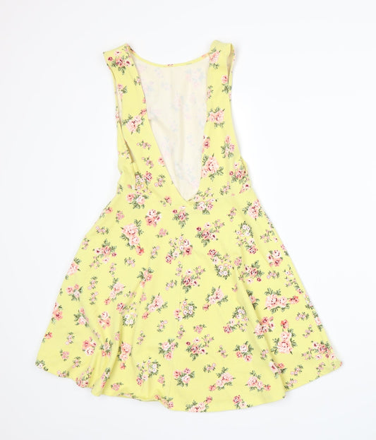 FOREVER 21 Womens Yellow Floral Jersey A-Line Size S