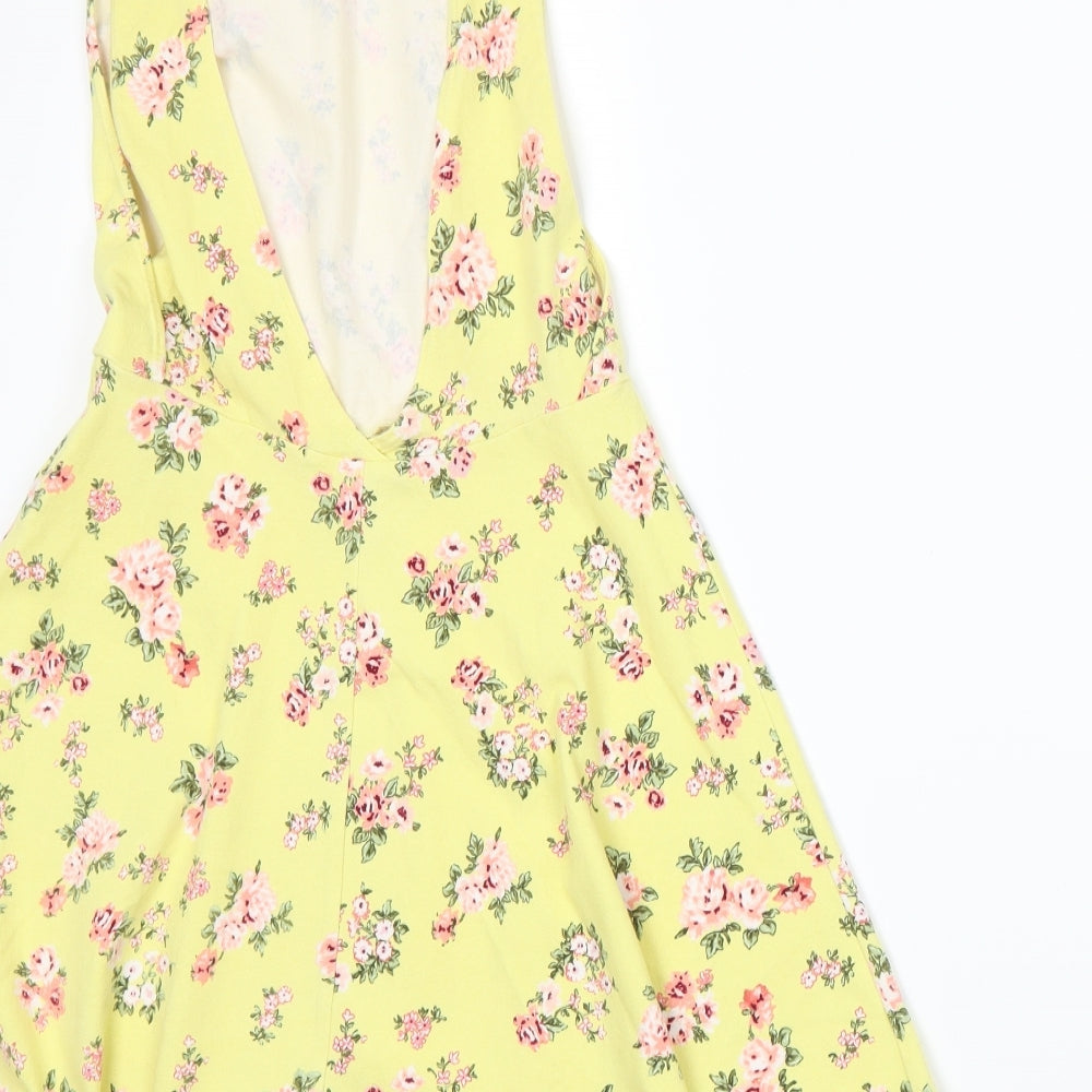 FOREVER 21 Womens Yellow Floral Jersey A-Line Size S