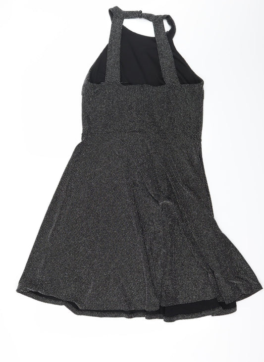 Body Flirt Womens Grey Herringbone Jersey Skater Dress Size M