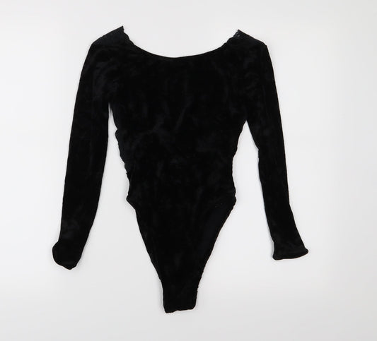 Miss Selfridge Womens Black  Velvet Bodysuit One-Piece