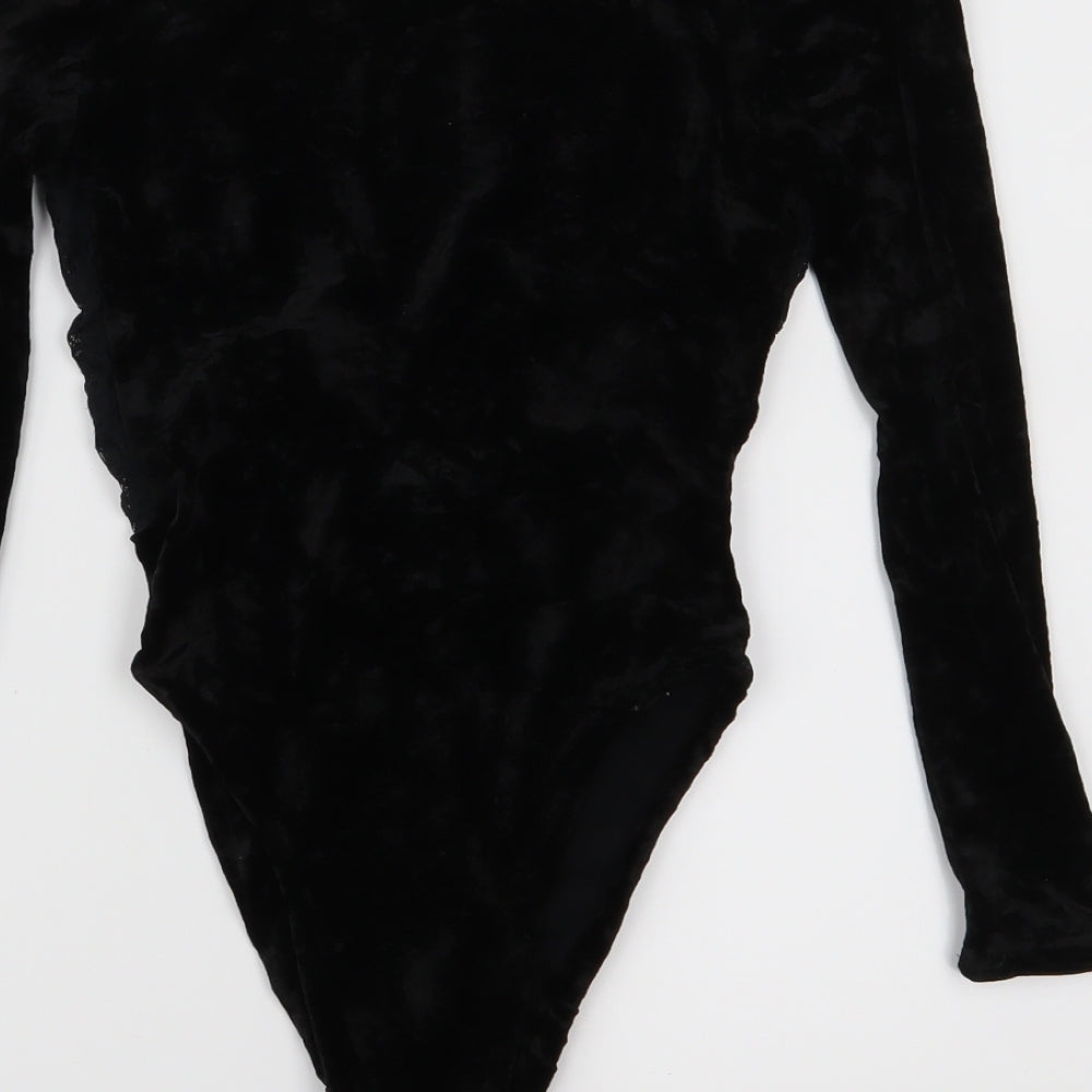 Miss Selfridge Womens Black  Velvet Bodysuit One-Piece