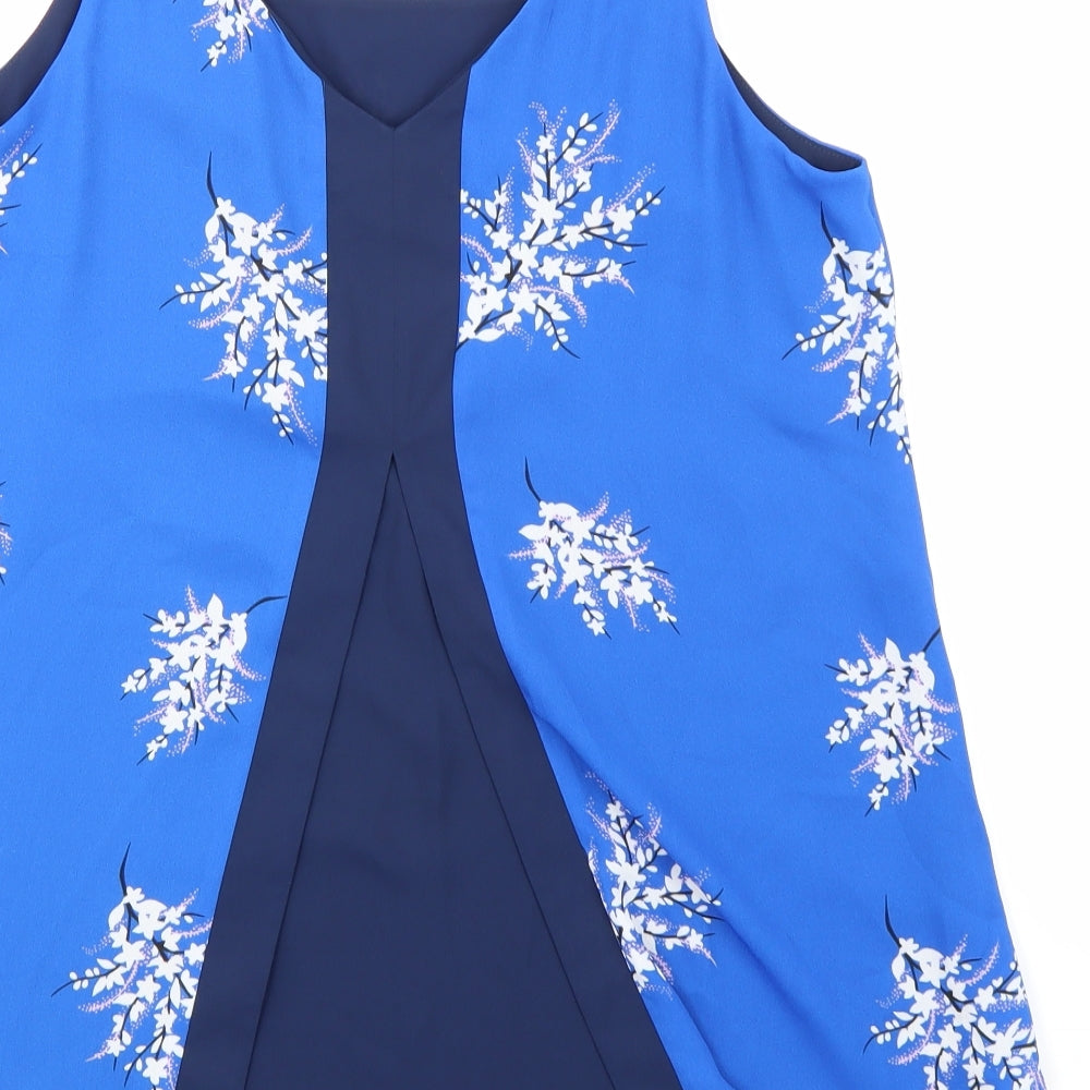 Nutmeg Womens Blue Floral Basic Tank Size 12