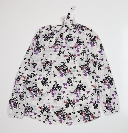 George Womens White Floral Basic T-Shirt Size 10