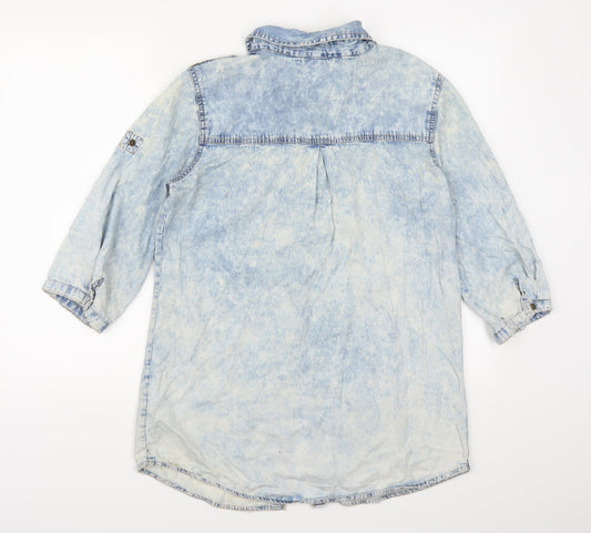Papaya Womens Blue Denim Basic Button-Up Size 10 - Distressed