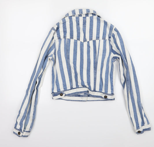 FOREVER 21 Womens Blue Striped Denim Jacket Size S