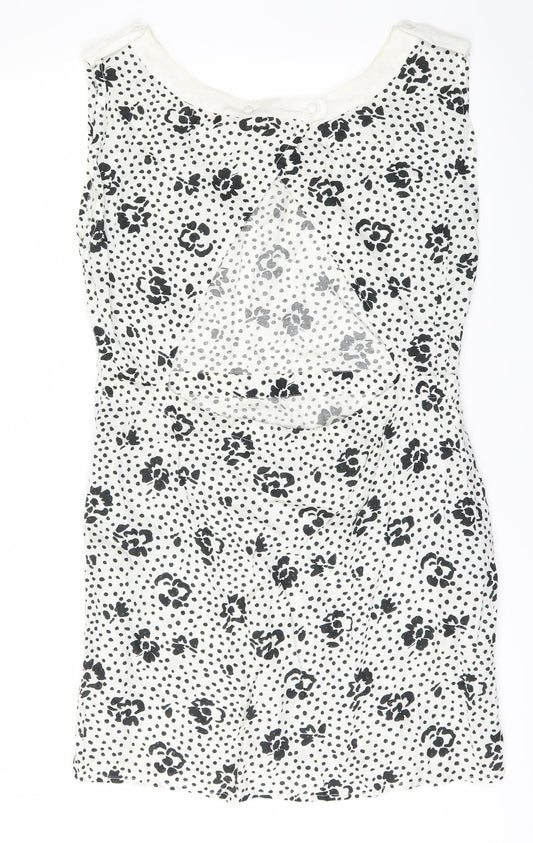 Miss Selfridge Womens White Floral Fit & Flare Size 14