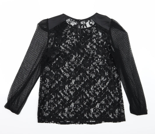 George Womens Black Floral Mesh Basic Blouse Size 10