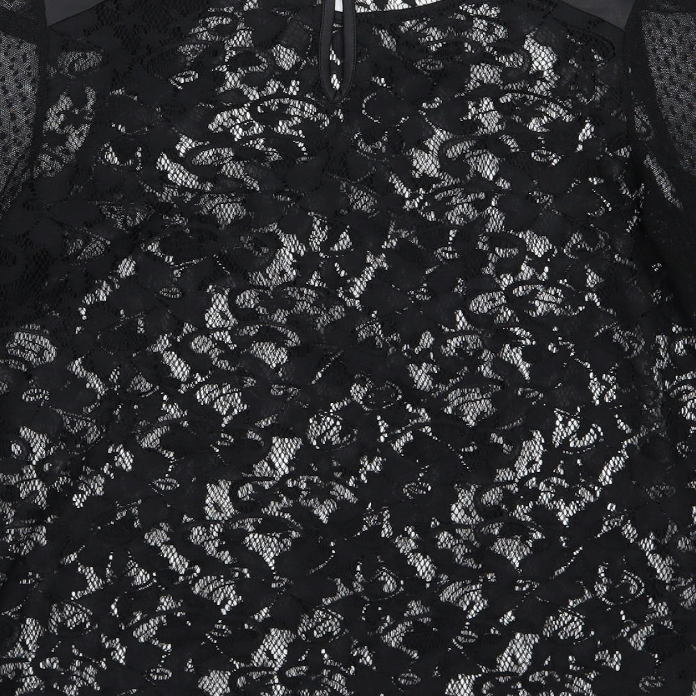 George Womens Black Floral Mesh Basic Blouse Size 10