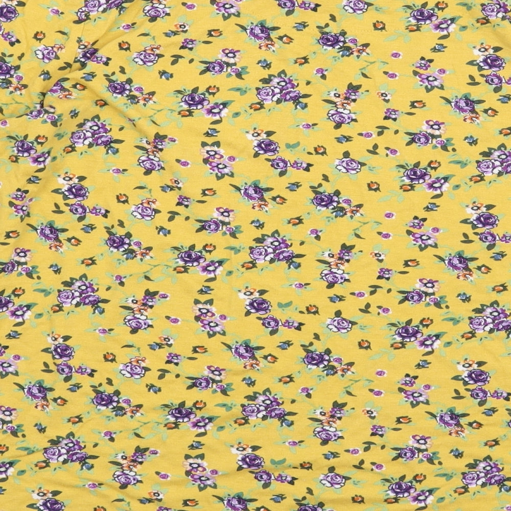 TU Womens Yellow Floral Basic T-Shirt Size 8
