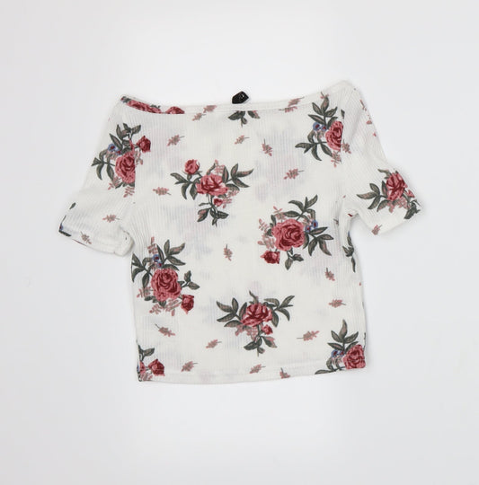 Divided by H&M Womens White Floral Basic T-Shirt Size XS