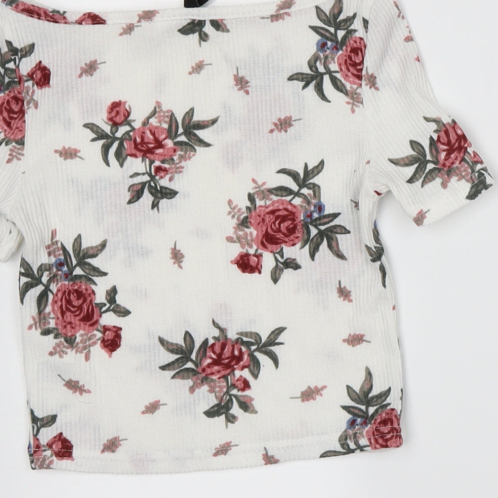 Divided by H&M Womens White Floral Basic T-Shirt Size XS