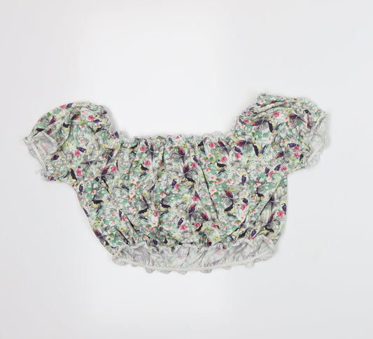 Bershka Womens White Floral Basic T-Shirt Size M