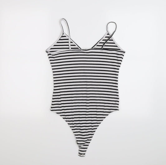 Primark Womens White Striped  Bodysuit One-Piece Size M