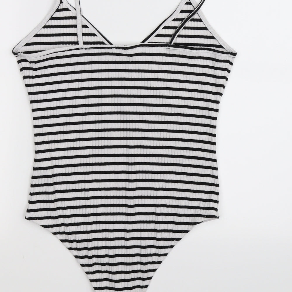 Primark Womens White Striped Bodysuit One-Piece Size M