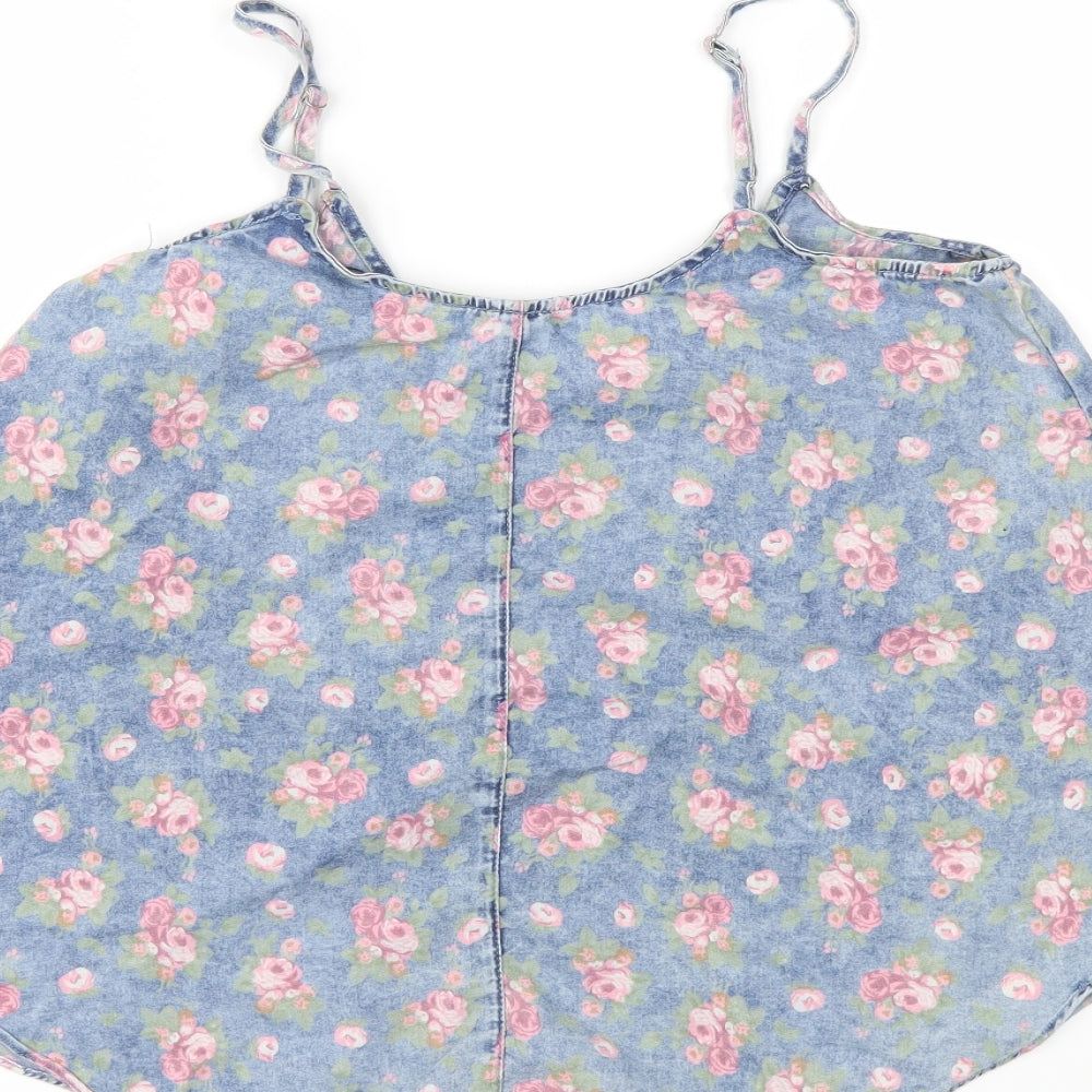 Denim & Co. Womens Blue Floral Denim Camisole Tank Size 10