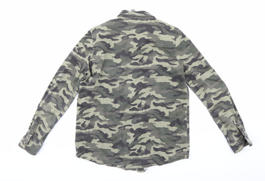 Denim Co Womens Green Camouflage Basic Blouse Size 6