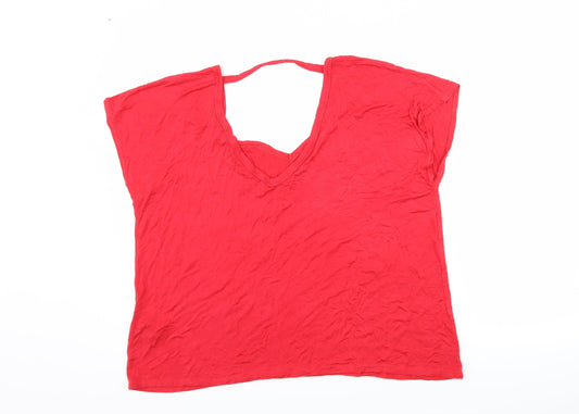 Boohoo Womens Red Flannel Basic T-Shirt Size 16