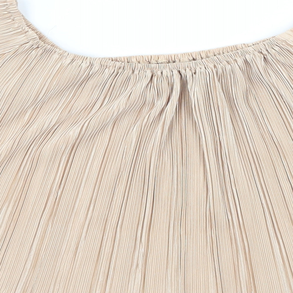 Missguided Womens Beige Basic Blouse Size 6 - Fine Pleated